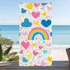 Farbig gepunktetes Herz Regenbogen Cartoon Druck Strandtuch Schnelltrocknend Sandfest Pooltuch Süßes Sommerurlaub Strandtuch