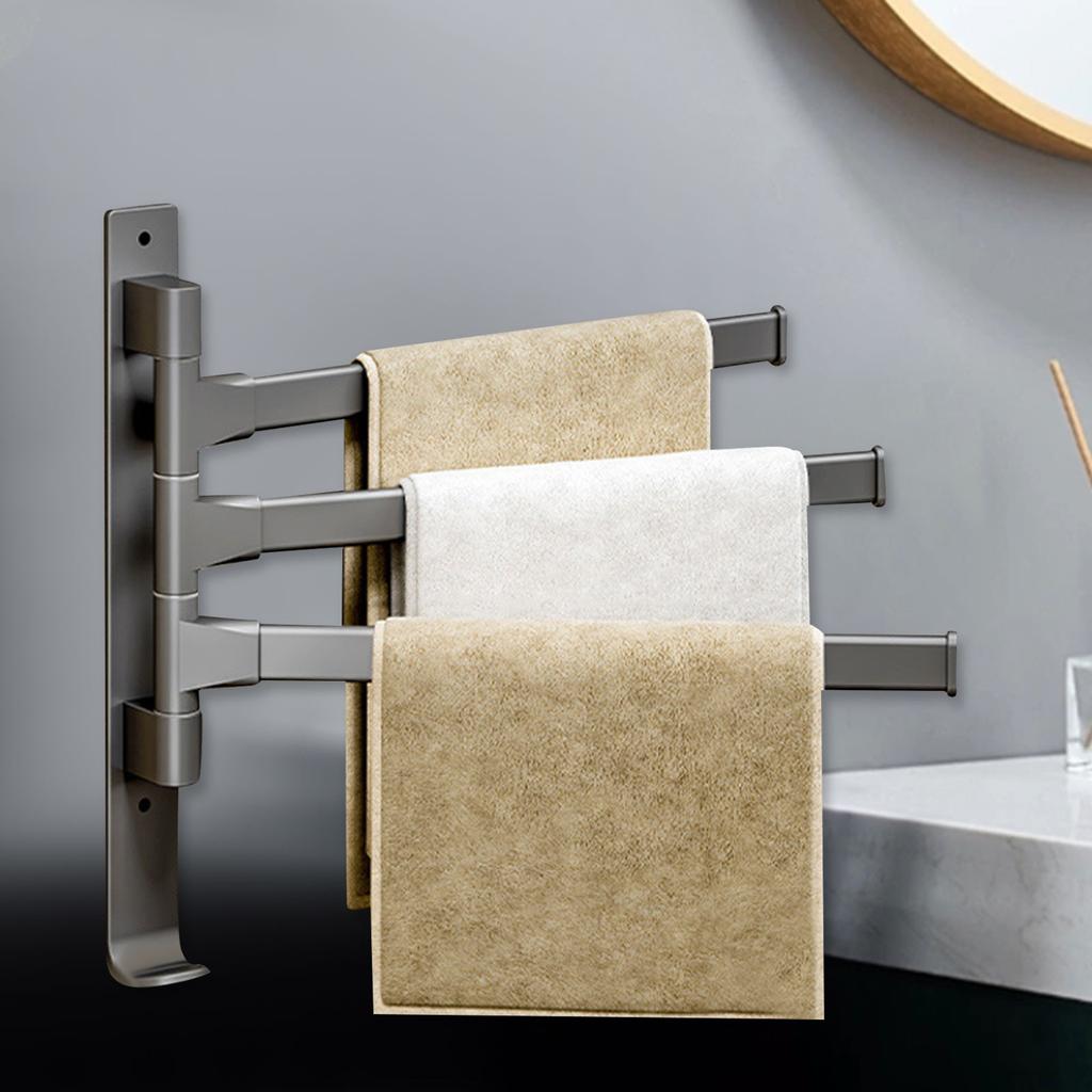 Rotating Multi-rod Towel Bar Punch-free Aluminum Bathroom Wall-mounted - Bathroom