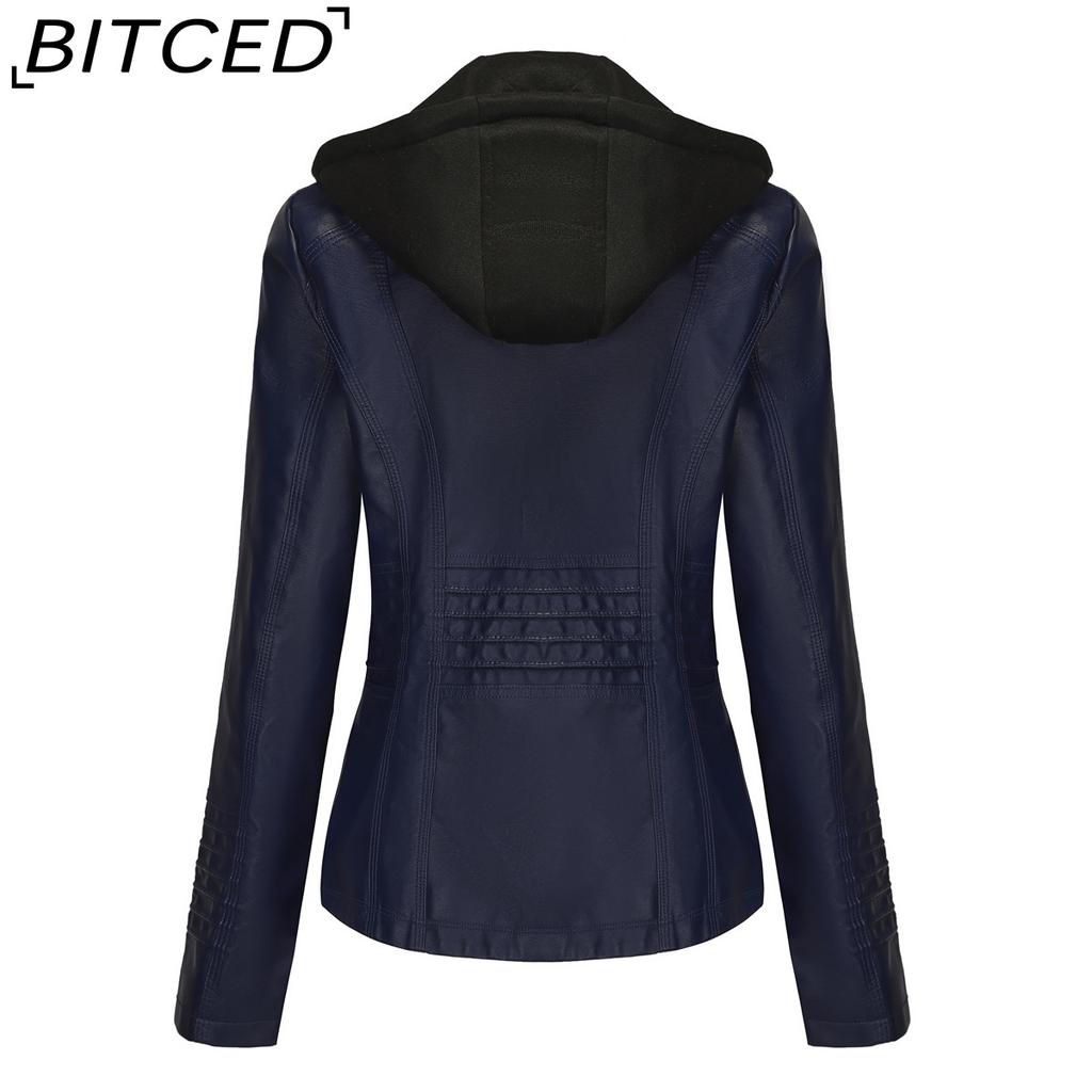 BITCED Hooded Leather Jacket Two-Piece Set with Detachable Lining Plus Size Leather Jacket for Women Spring/Autumn Outerwear