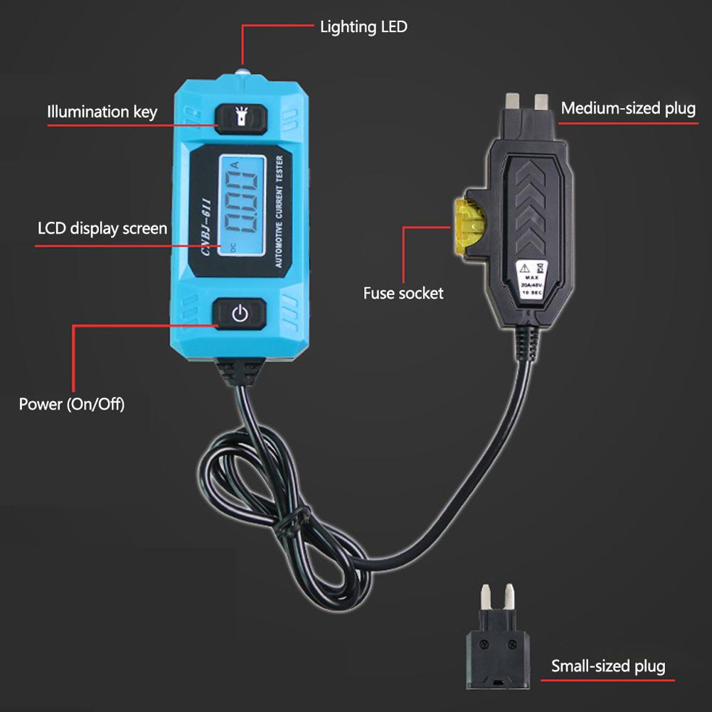 Car Circuit Tester Current Test Fuse Diagnostic Tool 12V Range 0.01~19.99A Repair Detector Galvanometer Automotive Accessories