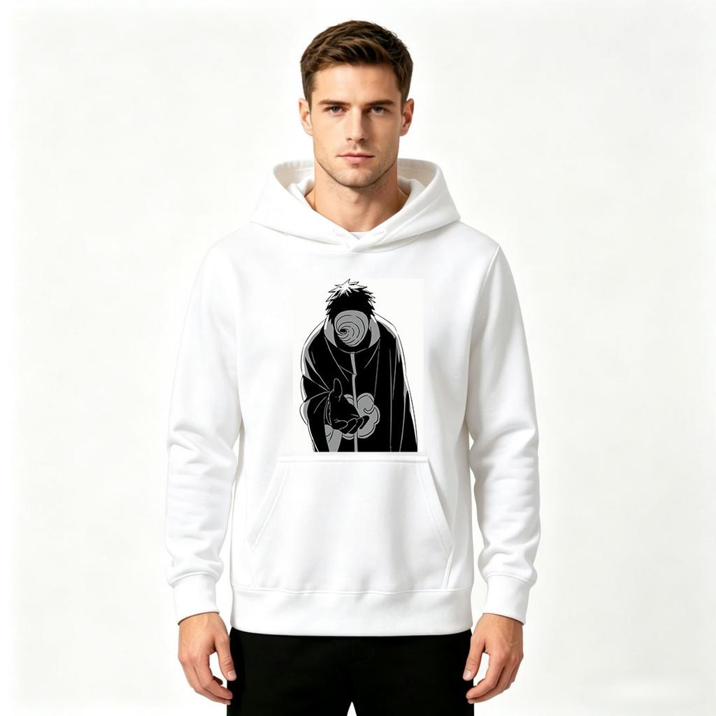 Men Anime Spiral Mask Character Print Pullover Hoodie Casual Long Sleeve Hooded Sweatshirt