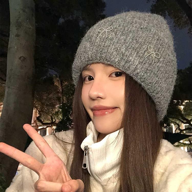 Versatile Lazy Style Bow Wool Hat Korean Outdoor Leisure Windproof Warm Hat Sweet and Cute Cold Hat