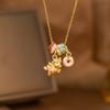 Cute Exquisite Enamel Rocking Horse Donut Pendant Necklace for Women Gold Color Stainless Steel Collar Chain Jewelry Accessories