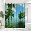 [Tropical Shower Curtain] Tropical Paradise Shower Curtain - Polyester, Machine Washable, Palm Tree And Lake Print, Ideal For Ba
