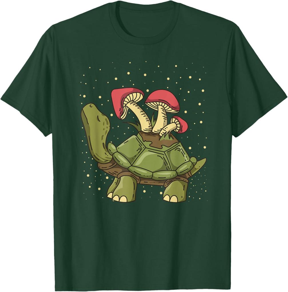 Mushroom Turtle Tortoise Cottagecore Goblincore Aesthetic Graphic Tee Men Casual Trip T-Shirt