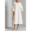 2026 French 3D Floral Lantern Sleeve Button Cotton Linen Midi Dress Women