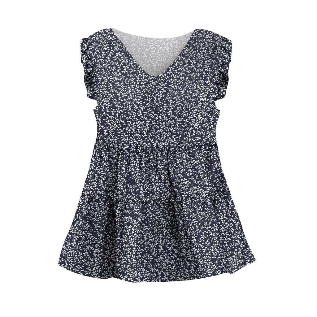 Women's Summer Floral Ruffle Sleeve Casual Printed V Neck Tiered Shirt Tank Tops