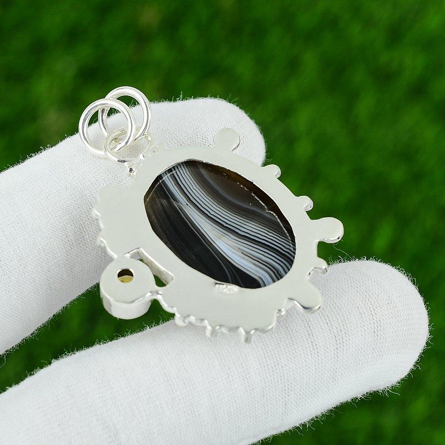 Natural Botswana Agate Gemstone Jewelry 925 Sterling Silver Pendant For Women