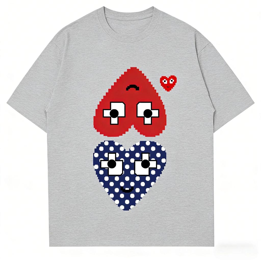 2026 Summer New Play Trendy Brand Men's and Women's Casual Heart Printing Round Neck Couple Outfit Top Short Sleeves T-shirt