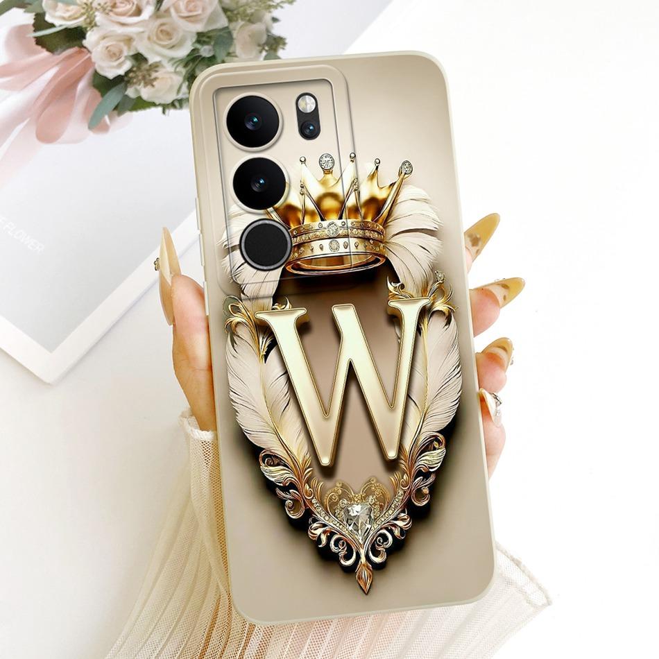 For Vivo V29 V29Pro Feather Crown Initial Letter Phone Case For Vivo V 29 V29 Pro 5G V2250 V2251 Soft Silicone Covers Bumpers