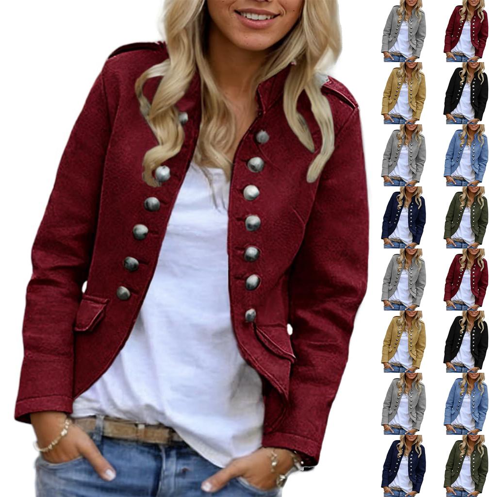 Ladies' Fashionable And Comfortable Breasted Solid Color Long Sleeved Casual Jacket