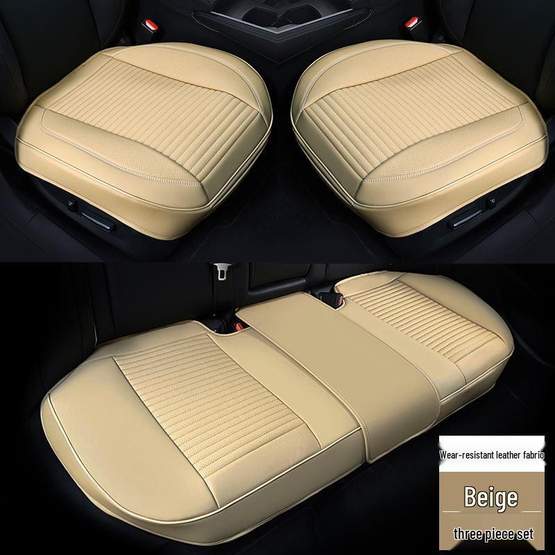 Universal Full Leather Car Seat Cushion Set - Four Seasons Breathable, Three-Piece, Cool and Durable