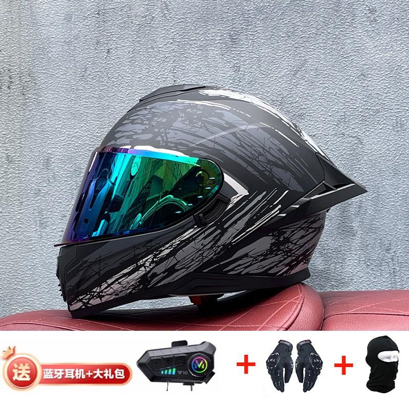 Full Face Motorcycle Helmet With External Bluetooth Module Men Women Large Rear Wing Sport Style DOT Approved