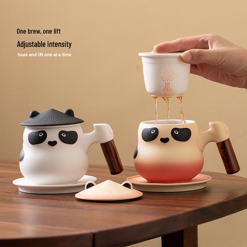 TLAKEHO Panda Tea Infuser Ceramic Mug with Coaster