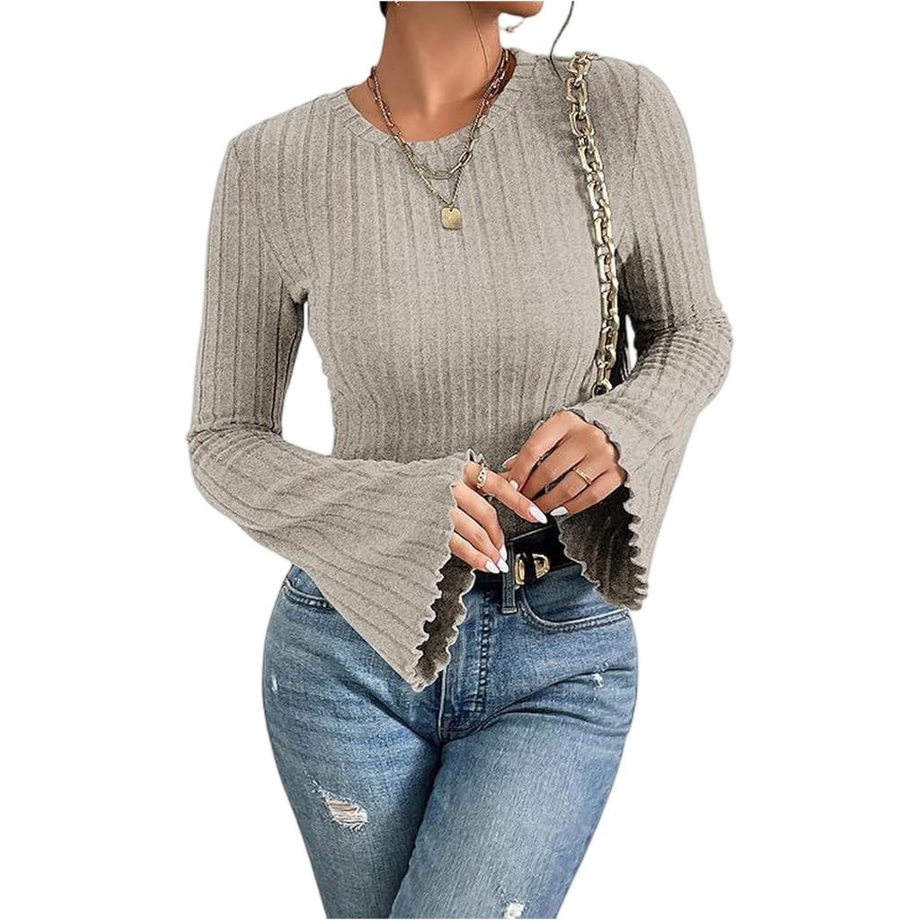 Damenmode Lässige Glockenärmel Bluse mit Kragen