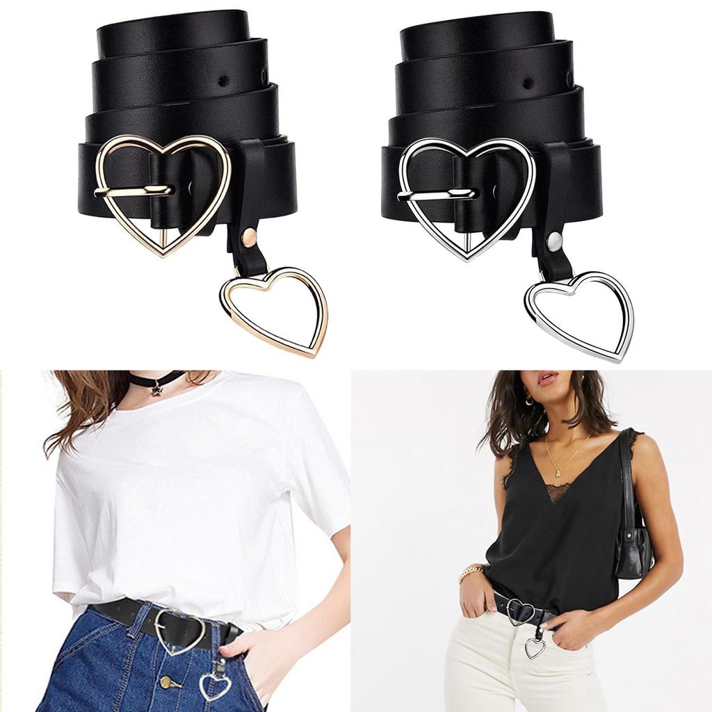 Women Ladies Metal Heart Buckle Belt Leather Jeans Dress Waist Band Belts