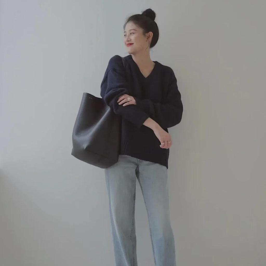 Korean Style Women's Genuine Leather Bucket Bag – Large Capacity Cowhide Shoulder Tote