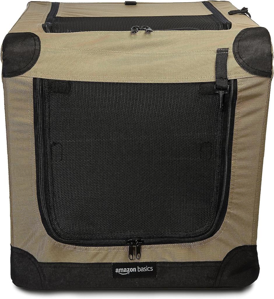 Amazon Basics Soft Pet Crate, Foldable and Portable, for Dogs and Cats, Small, 66cm X 46cm X 46cm, Tan