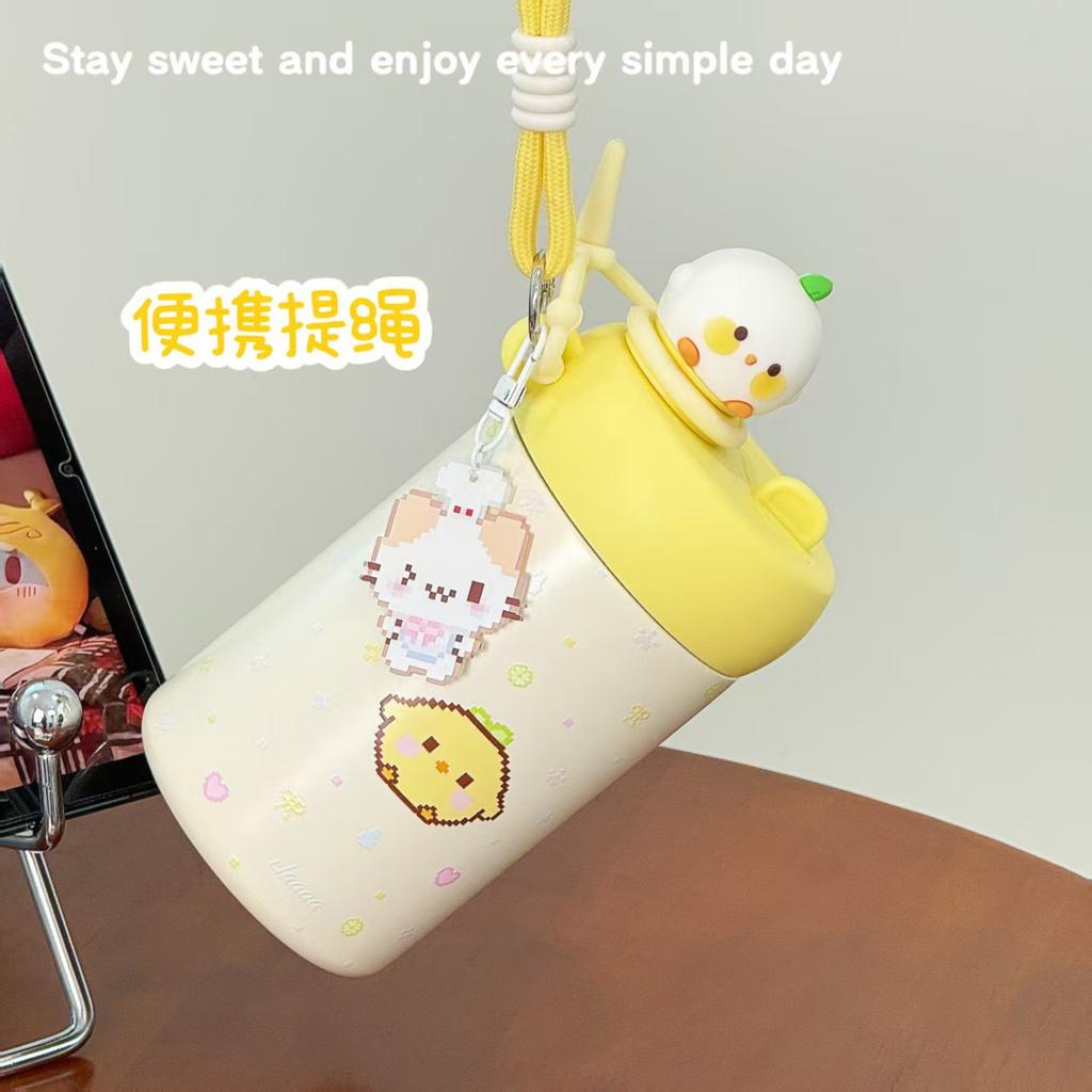 Autumn and Winter Large-capacity Cute Water Cup High Value Ins Wind Cartoon Creative Portable Stainless Steel Straw Thermos Cup
