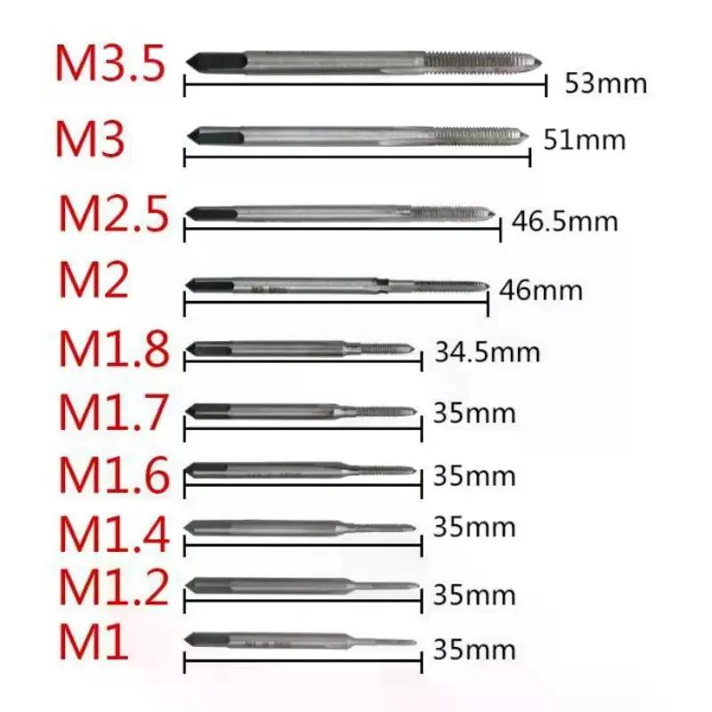 10-teiliges Mini-Handgewindebohrer-Set M1-M3,5 für Maschinen- und Drahtgewindeschneiden, Gewindeschneiden in Muttern