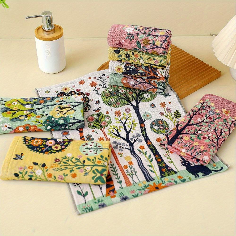 4pcs 4 Layer Cotton Gauze Forest Pattern Face Towel Quick Dry Tea Towel Kitchen Towel  Restaurant