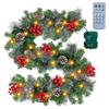8 Modes LED Christmas Garland Waterproof Timer Lighted Xmas Wreath Lifelike PVC Artificial Christmas Garland Outdoor Indoor