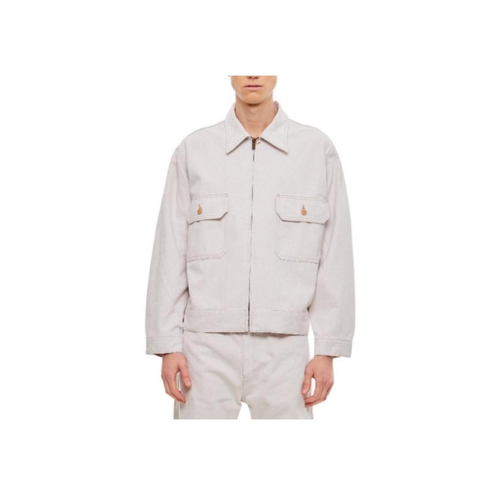 Levis Lmc High-End Series Solid Color Polo Pocket Zipper Long Sleeve Loose Jacket Men Jackets White A2195-0001