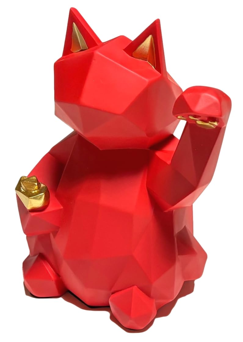 

Natura Style Maneki-neko (Large) Statue, Stylish Nordic-Style Ornament for Home Decor (Red)
