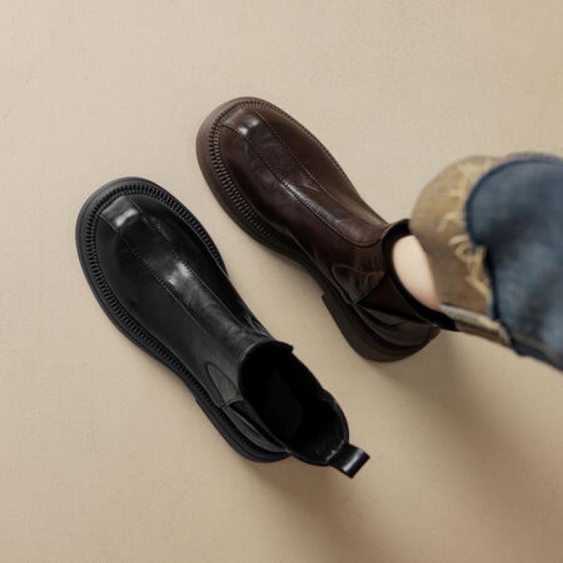 Autumn and Winter Sleeve Medium Boots Thick-soled Non-slip Large-size Women's Boots Comfortable Medium Heel Round Head Korean Version Rubber Sole M