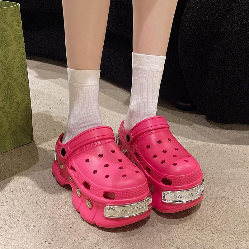 

Женские летние универсальные шлепанцы на толстой подошве, нескользящие пляжные туфли, сандалии из ЭВА с увеличением высоты 39-40 розы красного