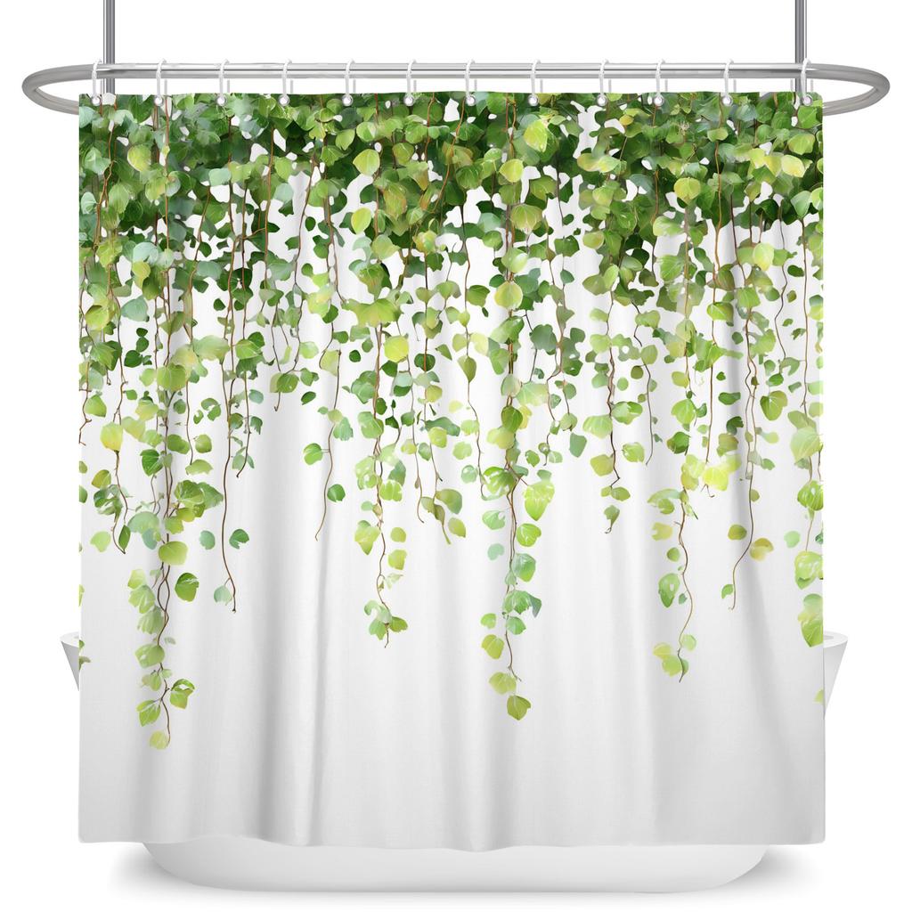 Tropical Banana Leaf Shower Curtain Waterproof Easy To Clean Privacy Protection Print Green Plant Design Modern Nontoxicmaterial