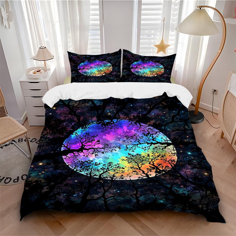 3pcs Galaxy Trees Bedding Set, Includes 1 Comforter + 2 Pillowcases, Without Pillow Inserts, Soft Comfortable, Lightweight Breathable, Print 135x200cm