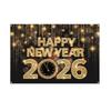 Shiny 2026 New Year Backdrop Banner Black Gold Celebration Banner  Outdoor Party