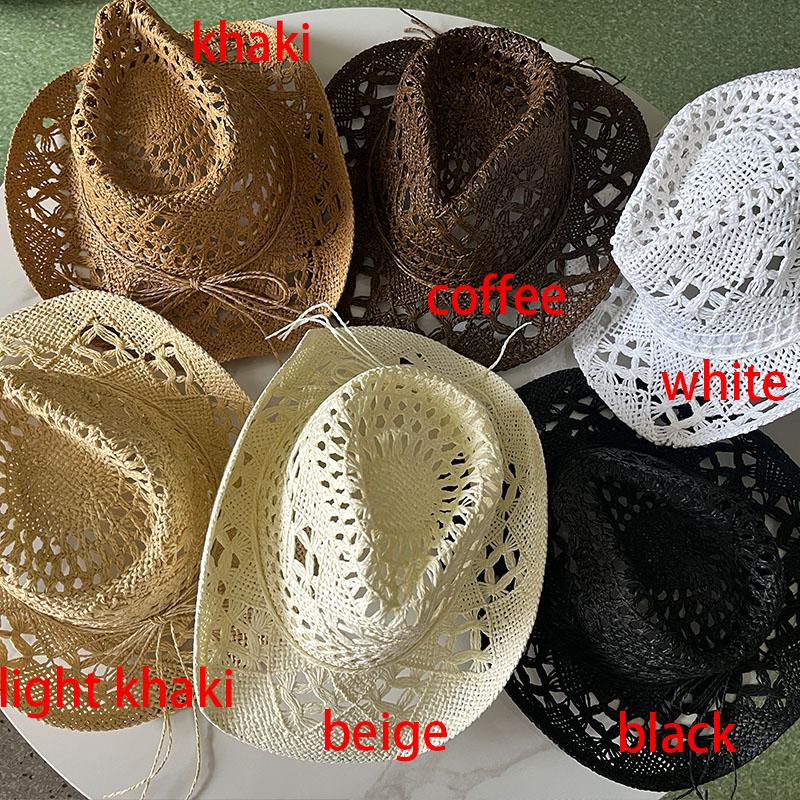 Handmade Straw Hat Women Men Summer Classic Vintage Hollow Out Western Curled Wide Brim fashion Sun Hat Cowboy Hats Climbing Cap
