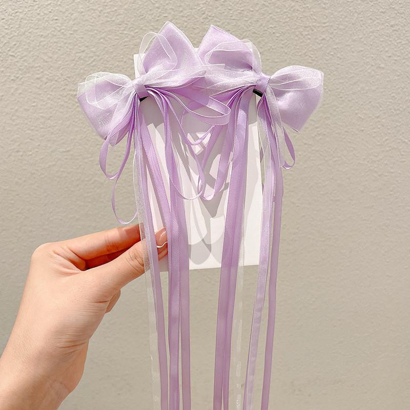 Solid Color Fabric Bow Ribbon Hair Cloth Braided Girl High Value Tassel Hairpin Girl Fashion Hairpin Hair Accessories