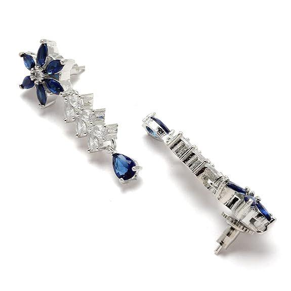 Plated Silver Toned Star Shaped American Diamond Studded Necklace Earrings Jewellery Set for Girls and Women