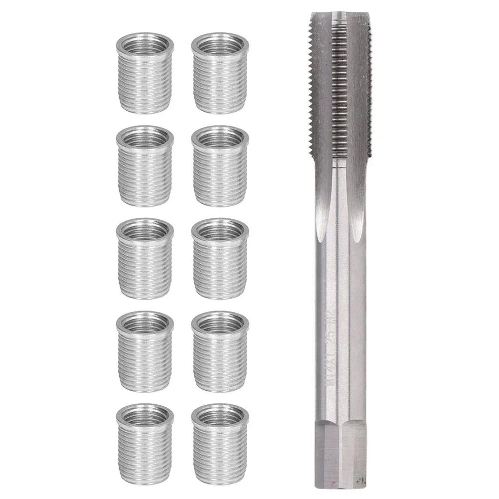 10 Stück Gewindeloch-Reparaturwerkzeuge Metall M10 X 1,0 Muttern und 1 Stück X1,0 Gewindebohrer zur Wiederherstellung beschädigter Gewinde Reparaturwerkzeuge Bohrer