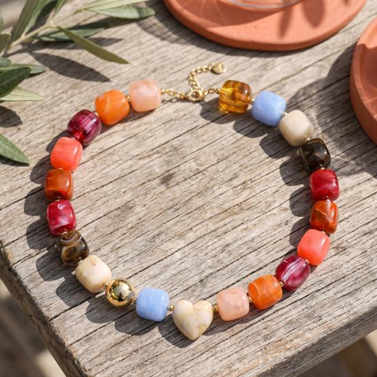 Chunky Beaded Choker Bohemian Colorful Beads Necklace Summer Holiday Necklace for Women Daily Wear Party Beach Vacation