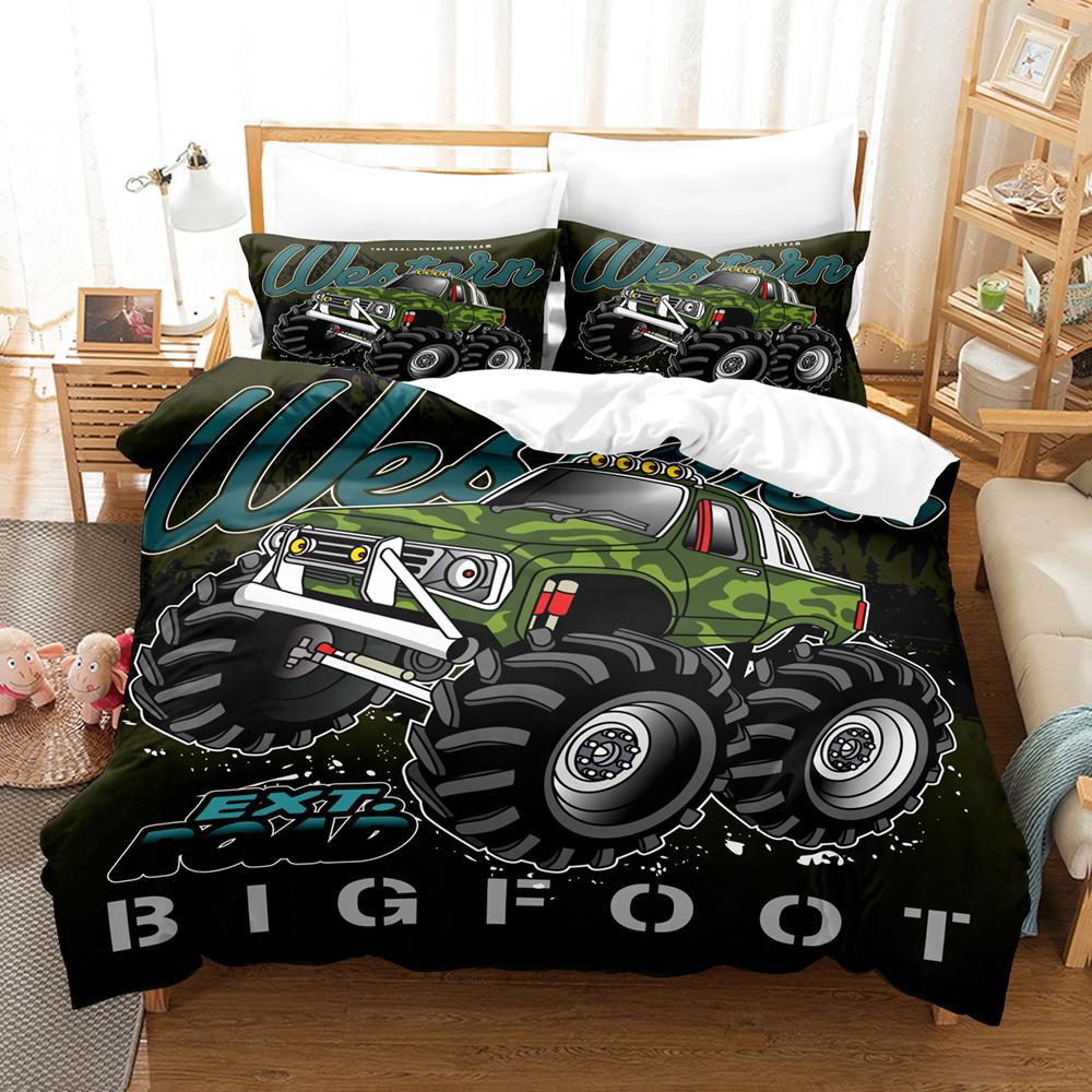 Cartoon Tractor Duvet Cover Pillowcase 2/3Pcs New Monster Trucks Bedding Set King Twin Double Child Quilt Cover