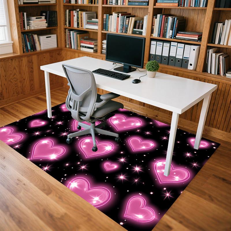 Hearts Stars Crystal Velvet Chair Mat Area Rug - Non-Slip, Floor Mat, Office Desk Chair Rugs, Bedroom Decor.Christmas Gift-1106140