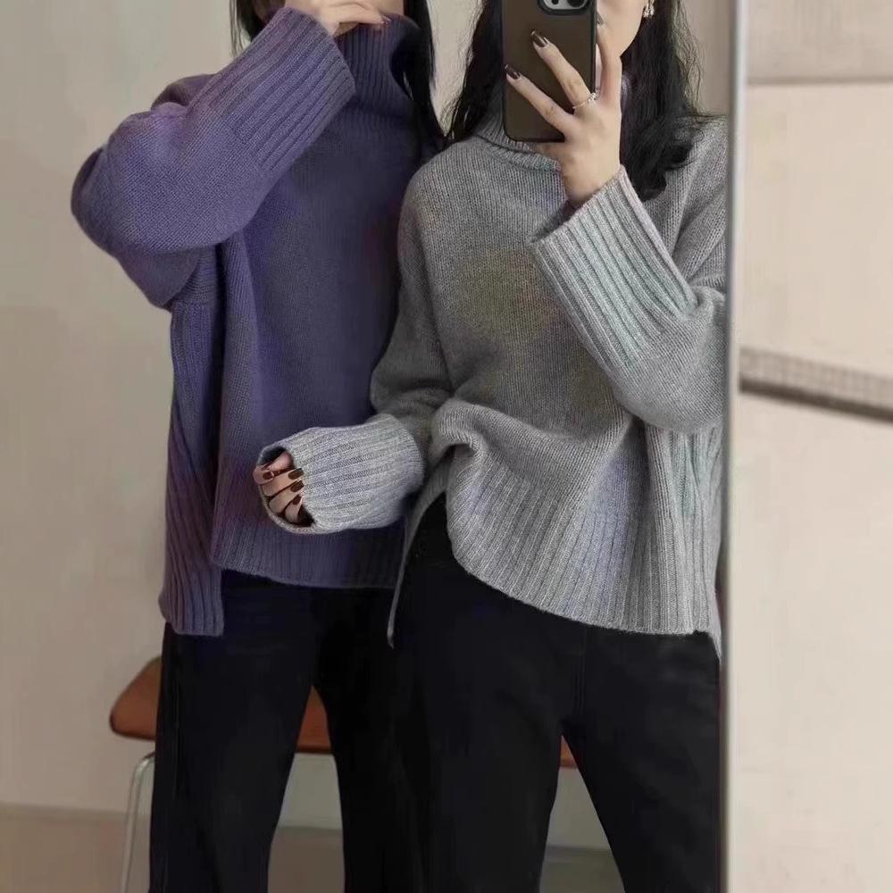 

Женский шерстяной топ с высоким воротом - Универсальная осенне-зимняя повседневная мода Large