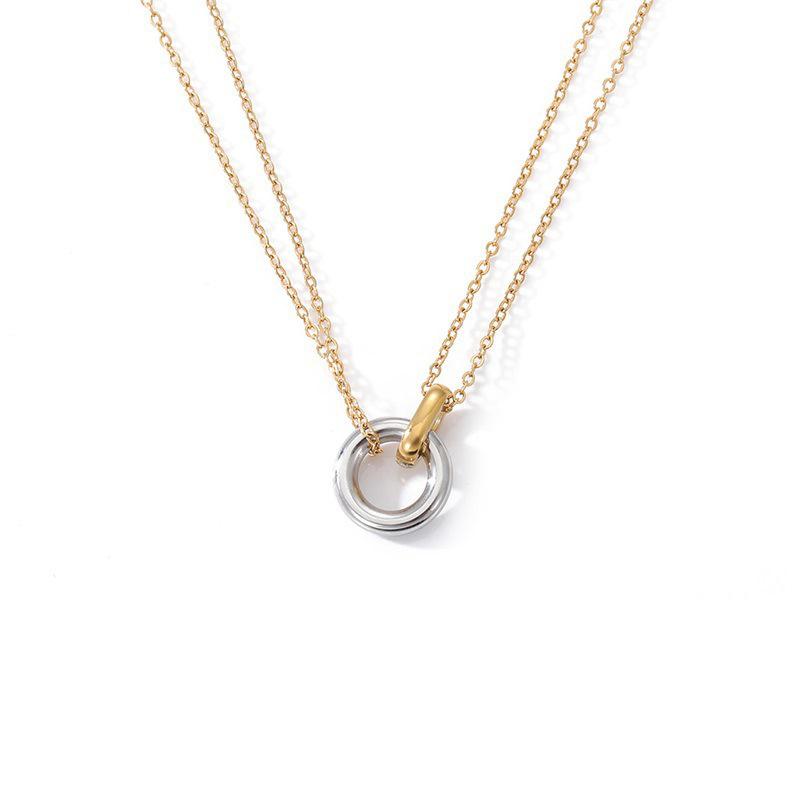 Novo colar de aço inoxidável de duas cores galvanizado geométrico pingente redondo