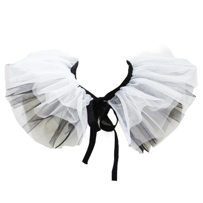 Victorian Layered Black White Ruffled Mesh Tulle Detachable Neck Ruff Faux Collar for Women Cosplay Shawl Wrap Capelet