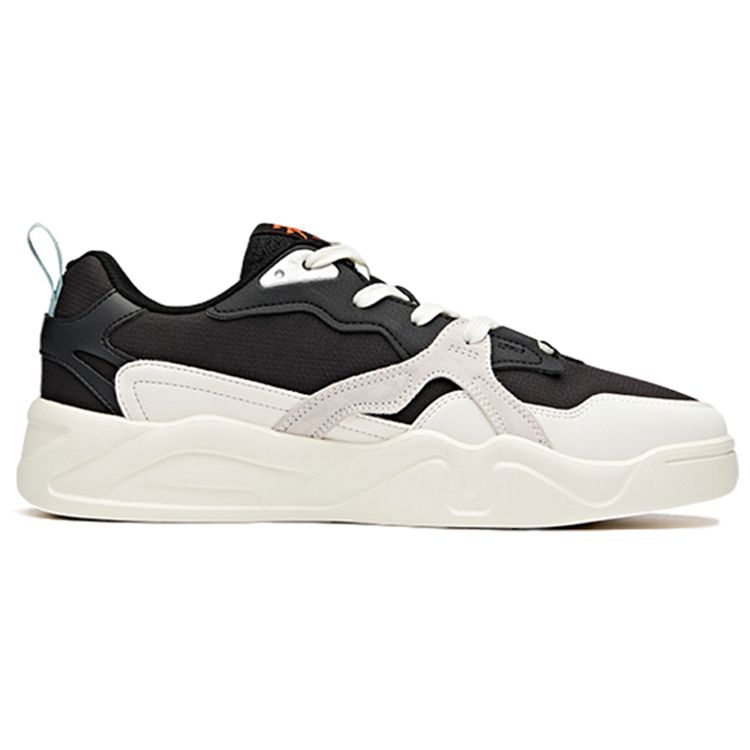 Anta Synthetic Leather Casual Shock Absorbing Non-Slip Wear-Resistant Low-Top Skate Shoes Men Sneakers Black White Teal 112038046-2