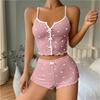 Women's Heart Printed Front Slit Camisole Pajama Set Sleepwear Loungewear