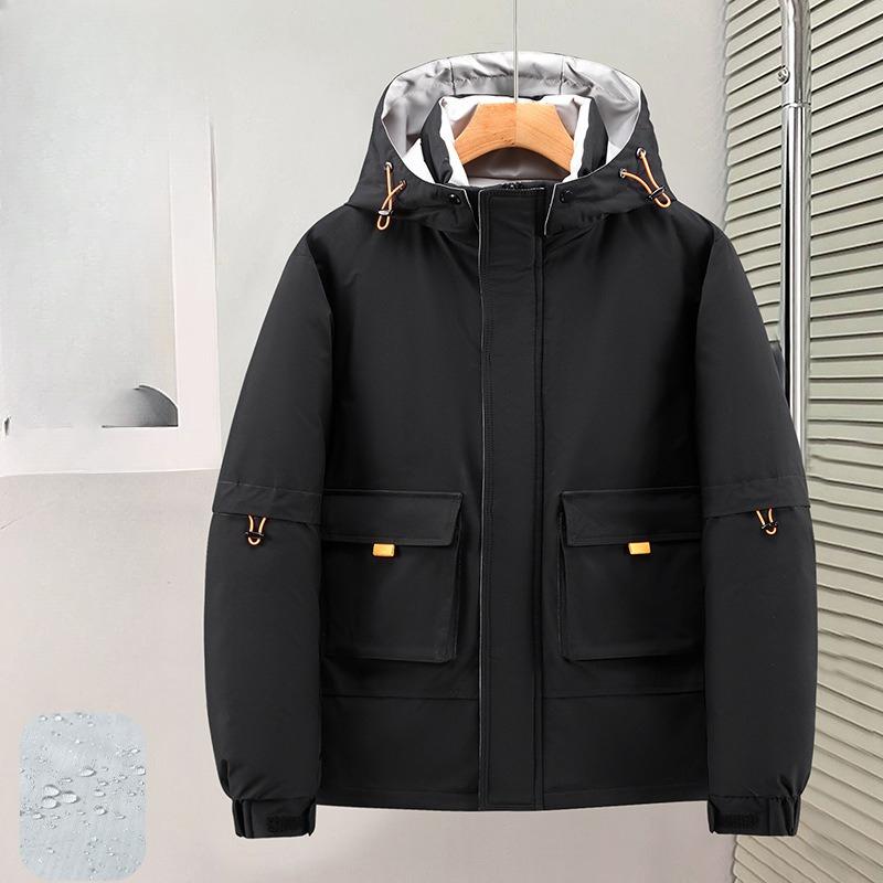 Men's Hooded Rainproof Outdoor Hiking Cold Resistant Winter Jacket Thickened Warm Lightweight Casual Loose Comfortable Cotton Jacket