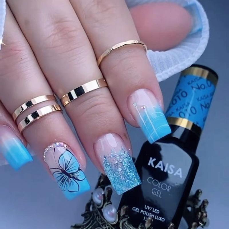 Cool summer sparkle French European and American ins style square diamond butterfly glitter fake nails