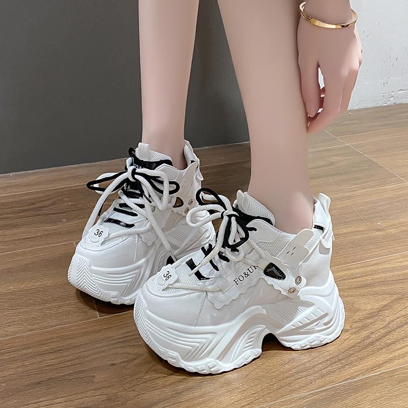 Mode Neue High-Platform-Sneaker Damen Dicke Sohle Rutschfest Sportliche Dad-Schuhe Frau Korea PU-Leder Chunky Sneaker 2023 Frühling