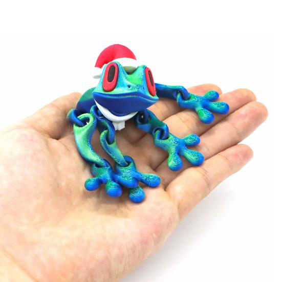 Yousheng 2Pcs Christmas Frog Fridge Magnet 3D Printed Movable Joints Santa Hat Frog Fidget Toy Articulated Animal Figurine Fridge Magnetic Frog
