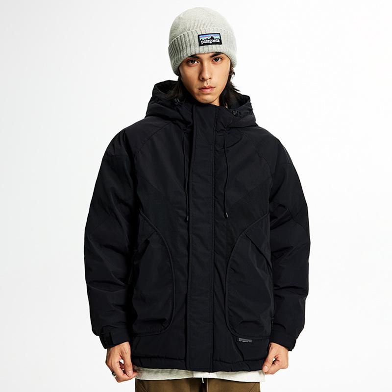 

Американская модная брендовая куртка из флиса, утолщенная хлопковая подкладка, мужская куртка, мужская зимняя теплая куртка с капюшоном из хлопка 3XL чёрный